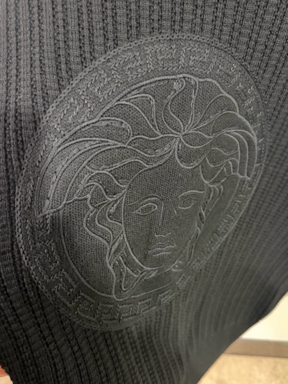 Versace Black Medusa Embroidered Wool Sweater Size 52 XL Crewneck Knit NEW - Picture 3 of 6